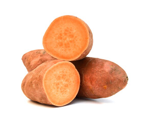 Sweet potatoes on white background