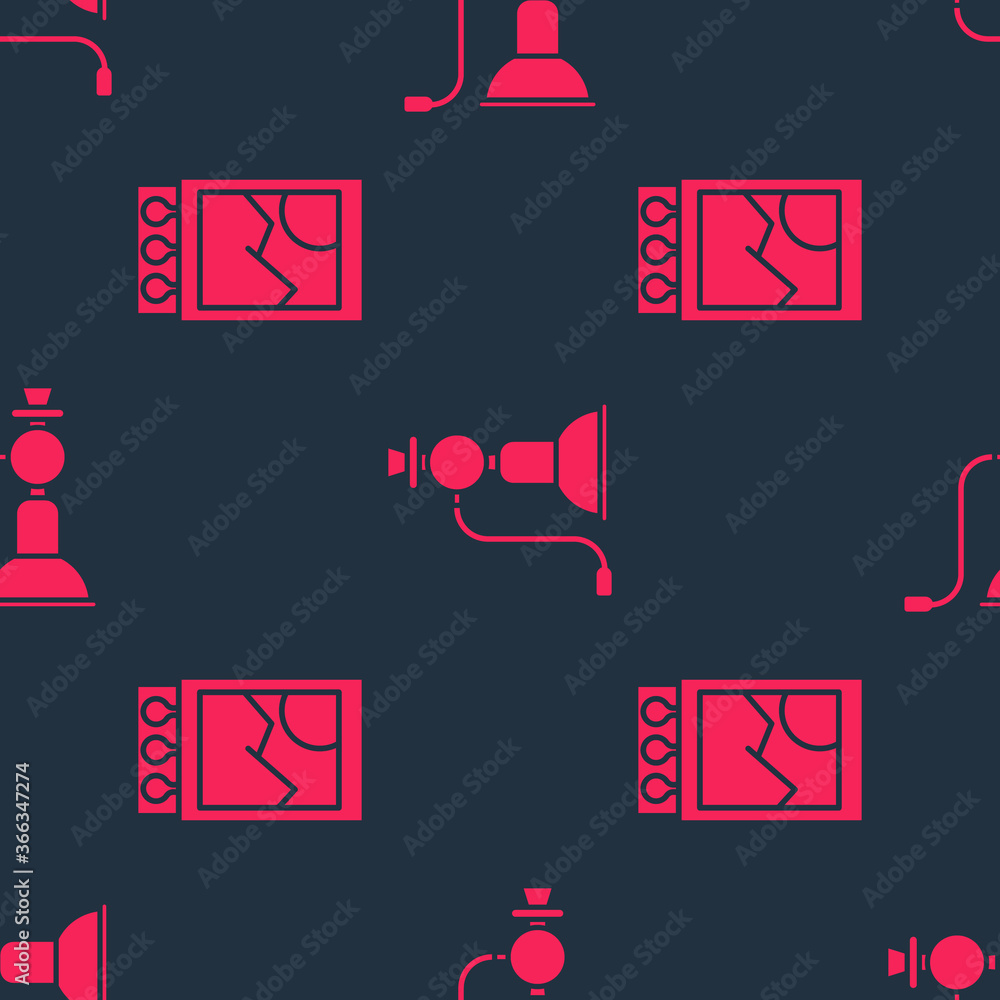 Poster set open matchbox and matches and hookah on seamless pattern. vector.