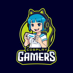 Cute cosplay girl gaming mascot esport logo
