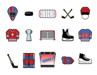 Color Hockey Vector Icon Set