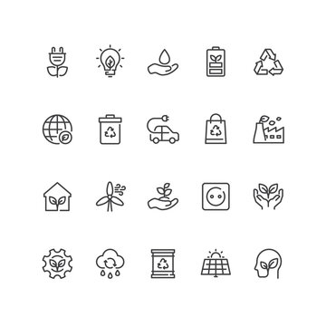 Set of ecology icons in line style.