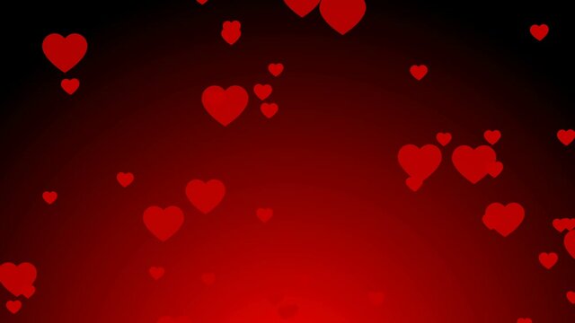 Valentine's Day red hearts fly up on red and black background. Love 4k motion video