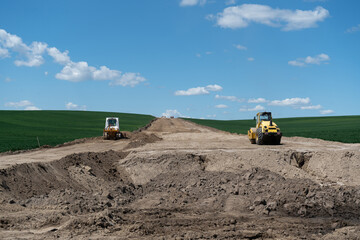 New road construction on a green field