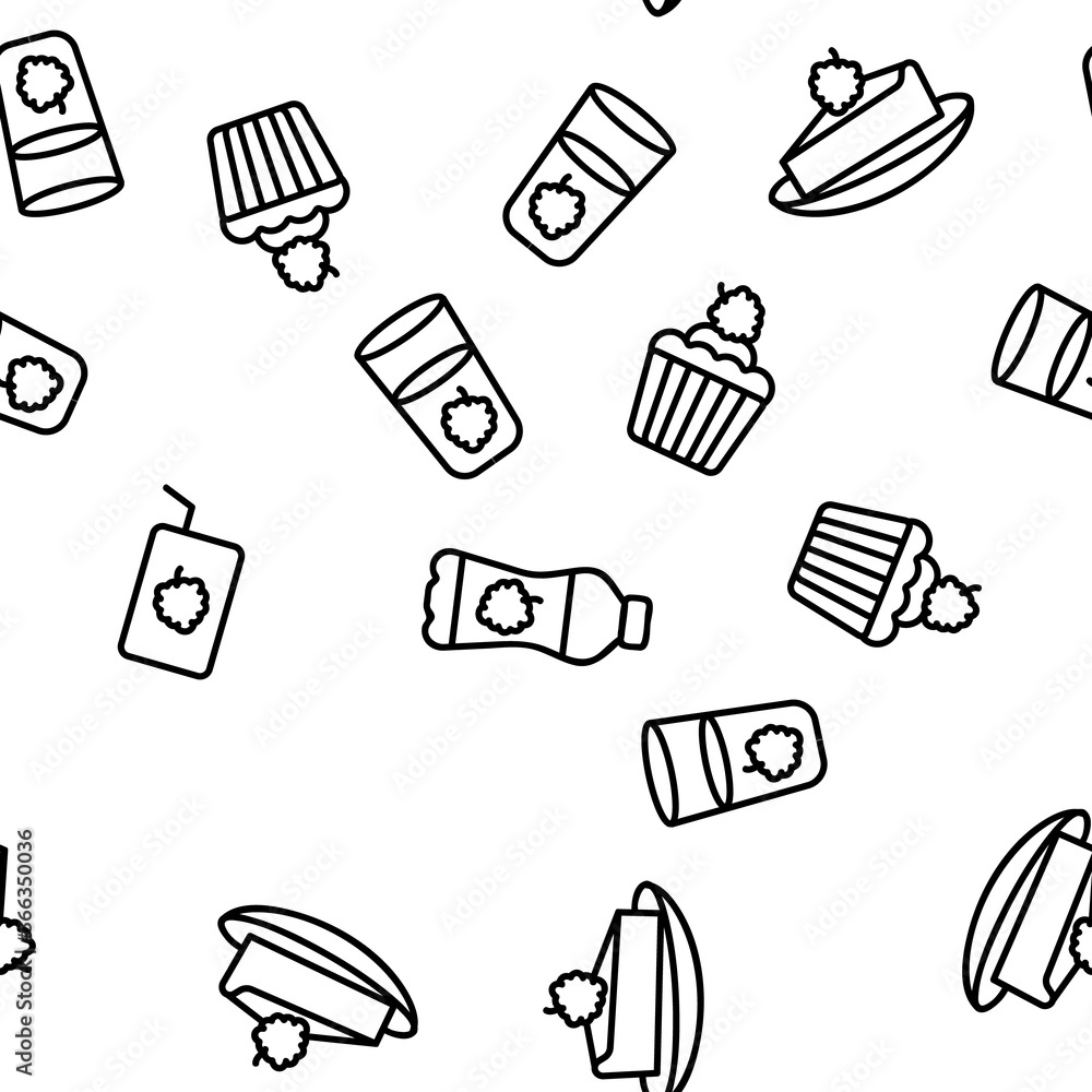 Poster raspberry nutrition vector seamless pattern thin line illustration