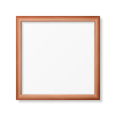 Vector 3d Realistic Square Brown Wooden Simple Modern Frame Icon Closeup Isolated on White Background. It can be used for presentations. Design Template for Mockup, Front View