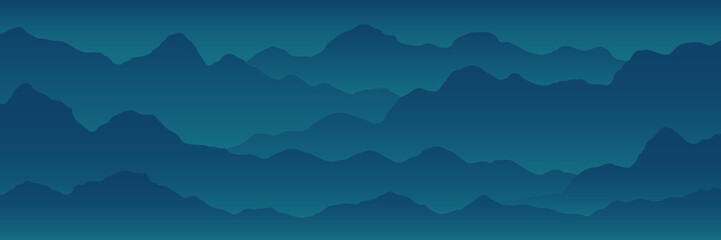 Vector mountain background. Beautiful landscape of morning mountains in fog. Long horizontal banner