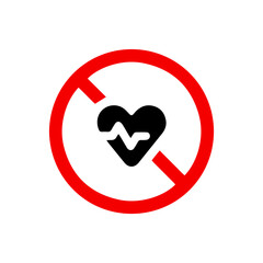 vector illusion icon of prohibited Heart rate with red circle and glyph icon
