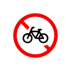 vector illusion icon of prohibited Bicycle with red circle and glyph icon