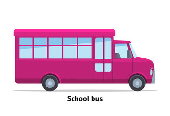 School bus side view. Vector stock flat illustration. Raspberry cartoon, toy car. Simplified style for design and animation.