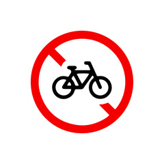 vector illusion icon of prohibited Bicycle with red circle and glyph icon