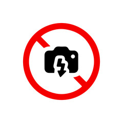 vector illusion icon of prohibited Camera flash with red circle and glyph icon