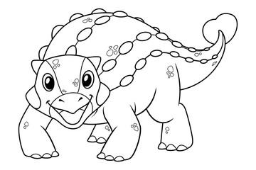 Little Ankylosaurus Cartoon Illustration BW