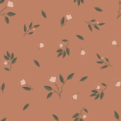 Seamless pattern with scandinavian flowers and leaves in doodle style