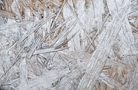 White Painted Pressed Wood Textured Bakground, Waferboard Close-up.