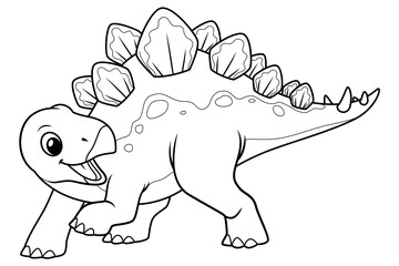 Little Stegosaurus Cartoon Illustration BW