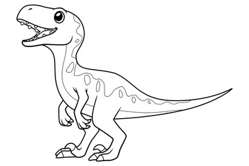 Little Velociraptor Cartoon Illustration BW