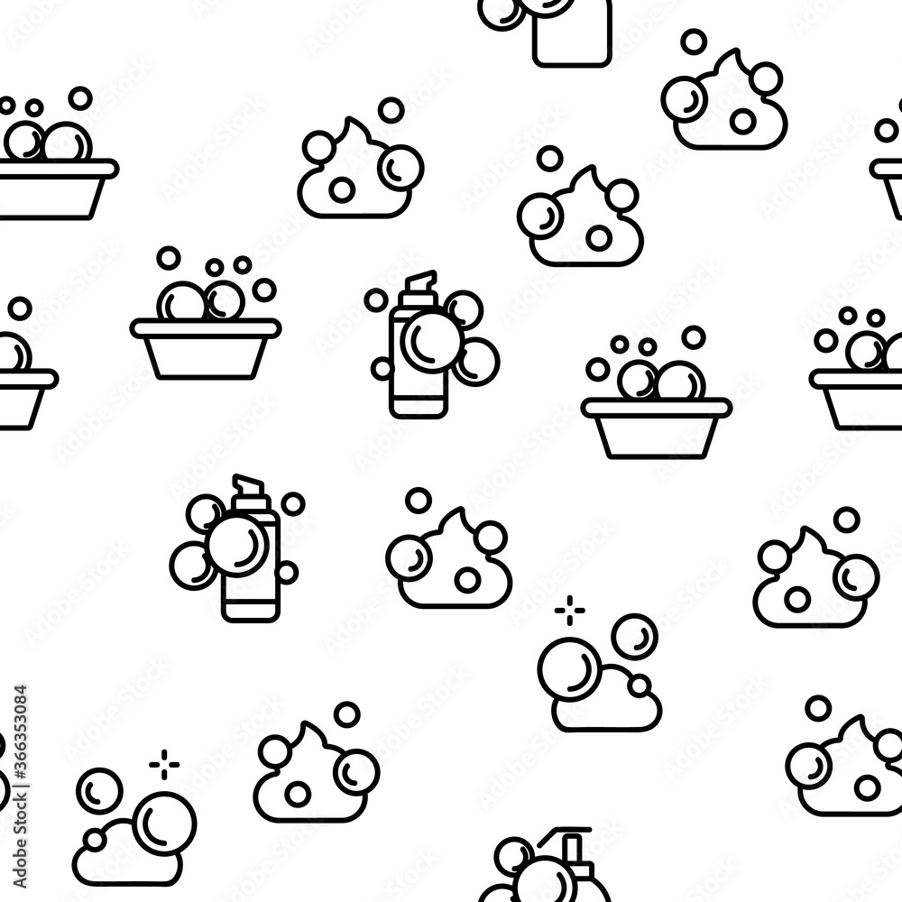 Poster soap bubbles and foam vector seamless pattern thin line illustration