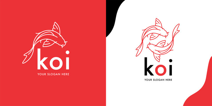 Modern Koi Fish logo template design. Creative Japanese Asian Carp line icons. Orange Goldfish brand symbol. Vector illustration.
