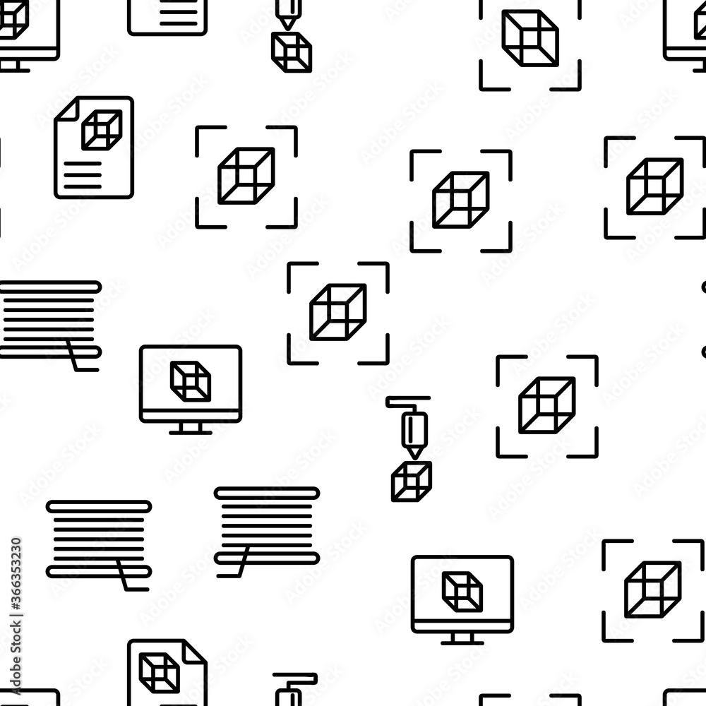 Poster 3d printing processing vector seamless pattern thin line illustration
