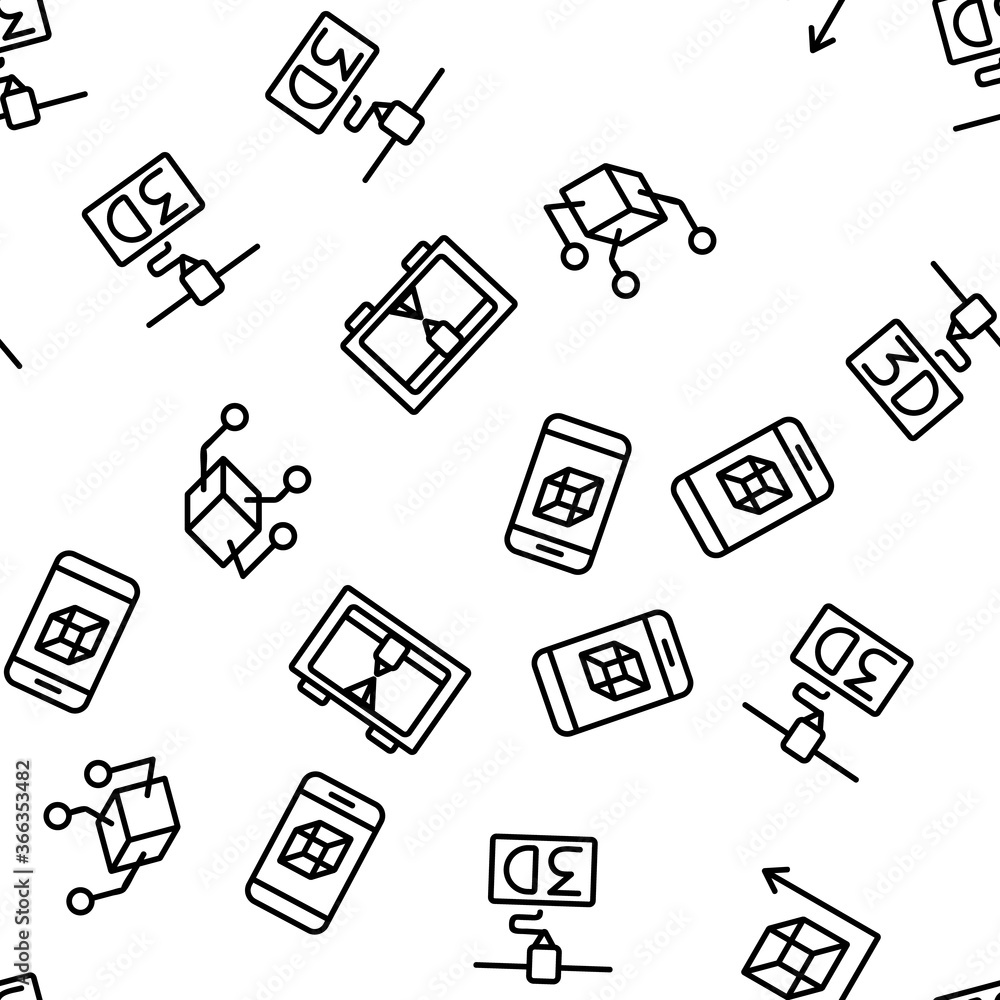 Poster 3d printing processing vector seamless pattern thin line illustration