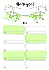 Notebook pages, daily and weekly planner, vector