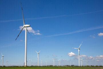 Windkrafträder auf einer grünen Wiese
