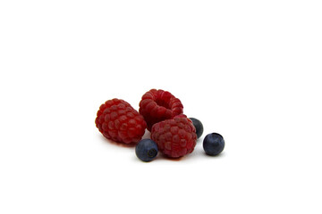 Three raspberries and blueberries