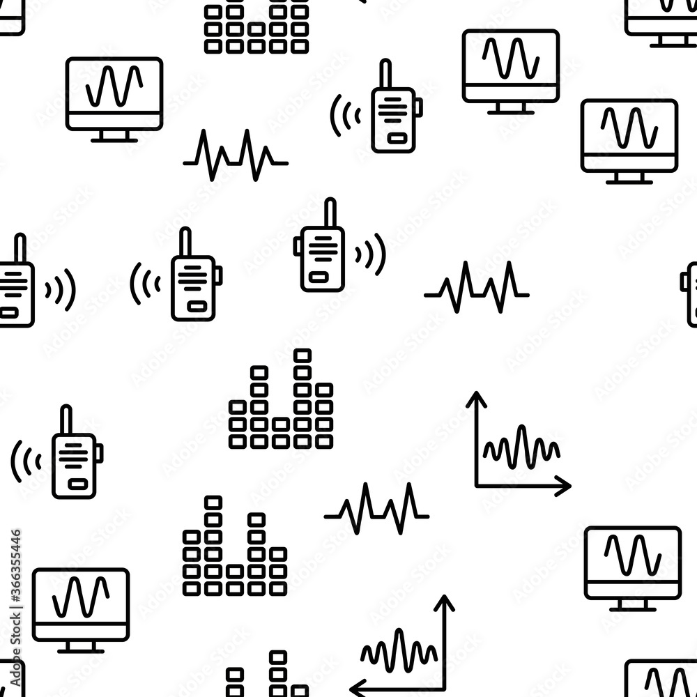 Poster frequency pulse wave vector seamless pattern thin line illustration