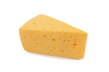 Triangular piece of cheese isolated on white background