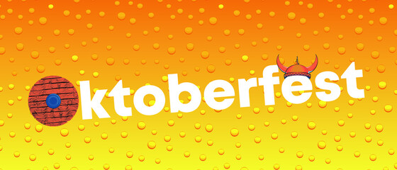 Oktoberfest beer festival vector poster with beer, bubbles background. Banner event with beverage ale backdrop illustration
