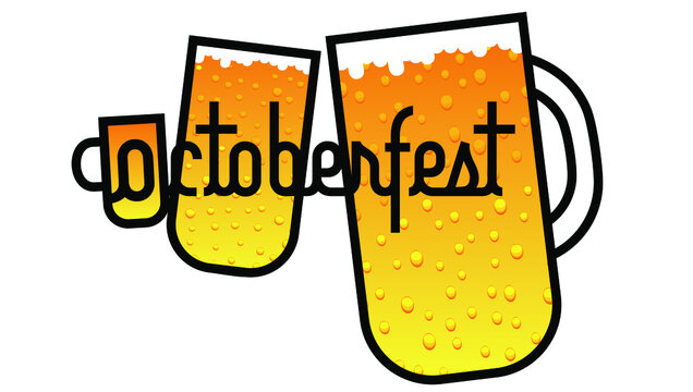 Oktoberfest - Logo mixed with images of beer glasses. Word and image mixed and isolated on white.