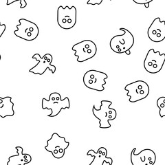 Ghost Spectre Funny Vector Seamless Pattern Thin Line Illustration