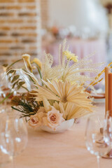 Obraz na płótnie Canvas The Concept Of Wedding Decor. Tropical decor. Chic and Romantic Blush Pink Modern Wedding Color