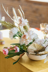 Obraz na płótnie Canvas The Concept Of Wedding Decor. Tropical decor. Chic and Romantic Blush Pink Modern Wedding Color