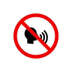 vector illusion icon of prohibited Speak loudly with red circle on glyph icon