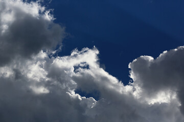 Blue sky. White clouds. Close-up.