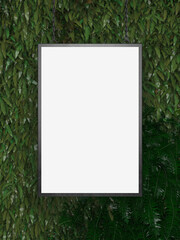 white empty billboard on green wall background