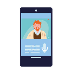 red hair man in smartphone in video chat vector design