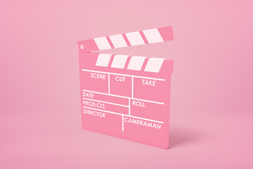 3d rendering of pink movie clapper on pink background