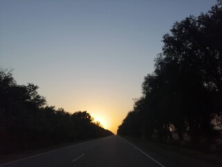 sunset on the road