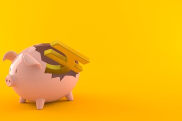 Rupee currency symbol inside broken piggy bank