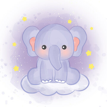 cute elephant  in water color style.