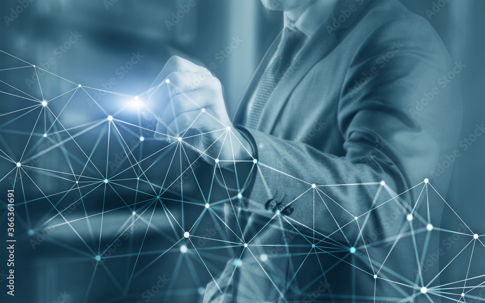 Poster global network structure and networking concept on proveder room background.