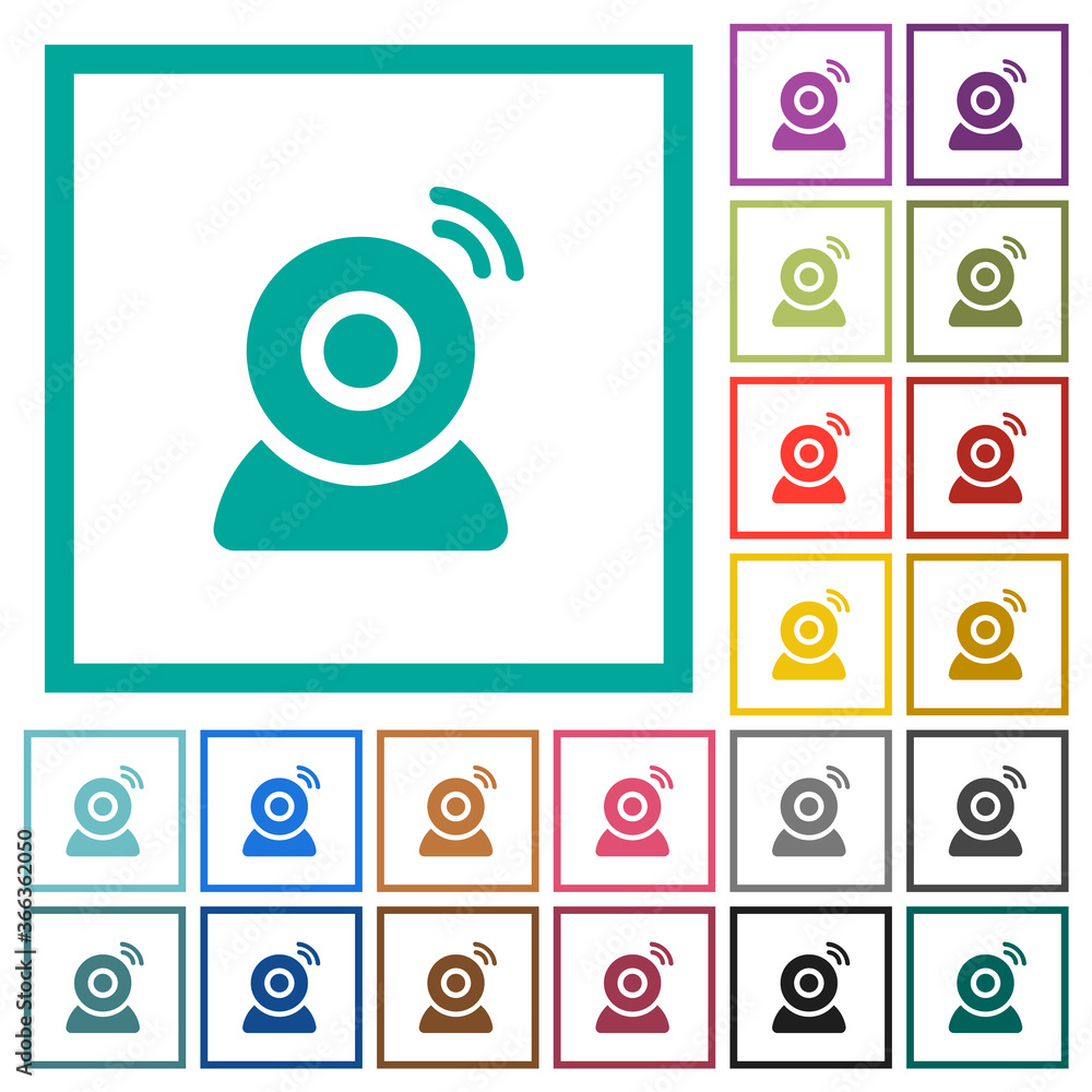 Poster wireless camera flat color icons with quadrant frames