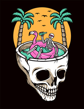 Chill out on the skull beach vector illustration