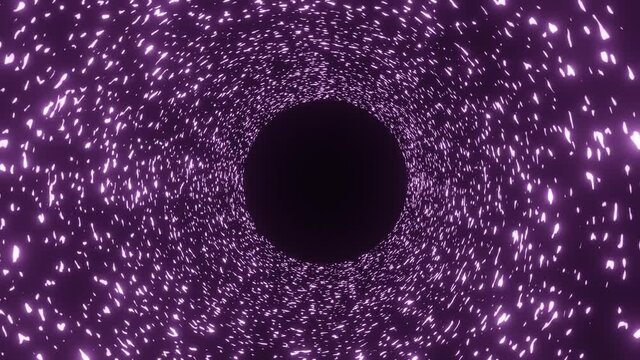 Glowing particles abstract tube background. Shine cyber illuminated tunel. 3d looped animation.