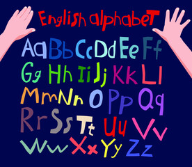 The English alphabet in a childish style. Uppercase and lowercase letters. Cartoon letters.