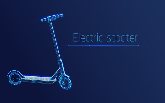 Electric scooter.ecology,healthy .Banner concept for mobility in the city. Polygonal abstract isolated on dark blue,plexsus,wireframe,vector illustration,dots,triangle,low poly