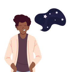 black man cartoon with night bubble vector design