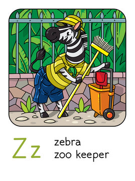 Zebra zoo keeper Animals profession ABC Alphabet Z